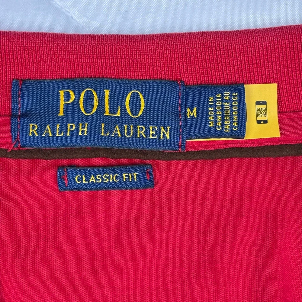 Polo Ralph Lauren Red‎ Long Sleeve Polo Shirt Mens M Classic Fit Multicolor Pony